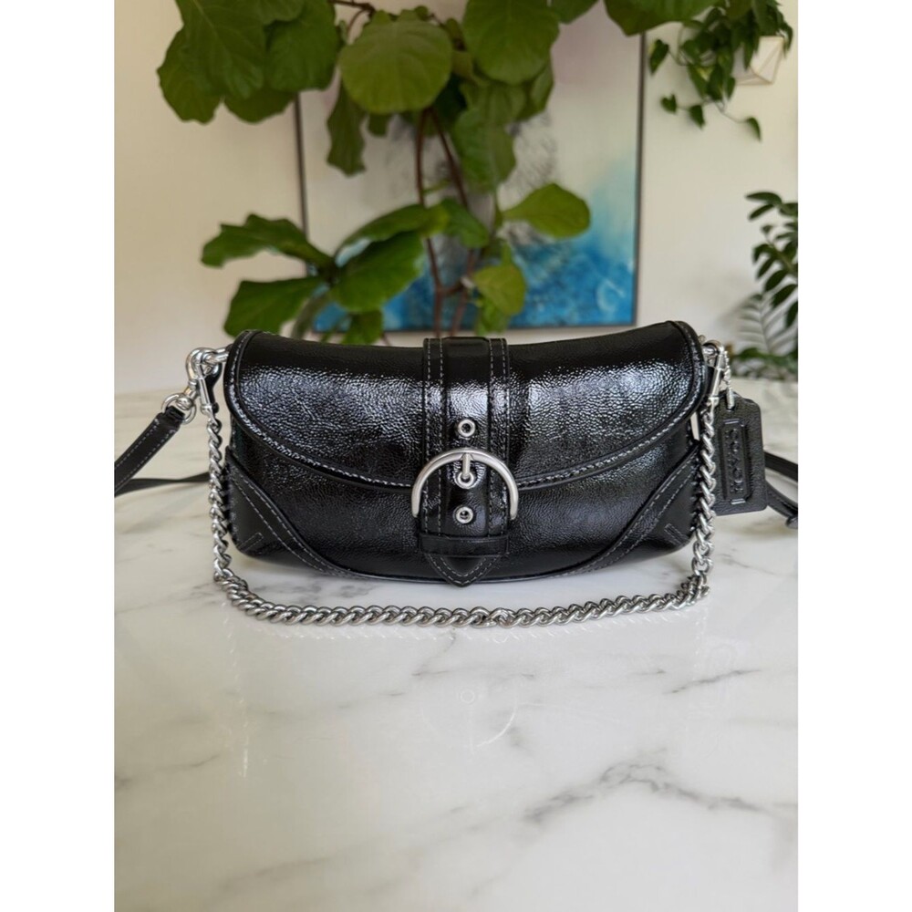 NWOT Coach Soho Bag 25 Black Patent Leather Crossbody Shoulder Bag Silver CAN43